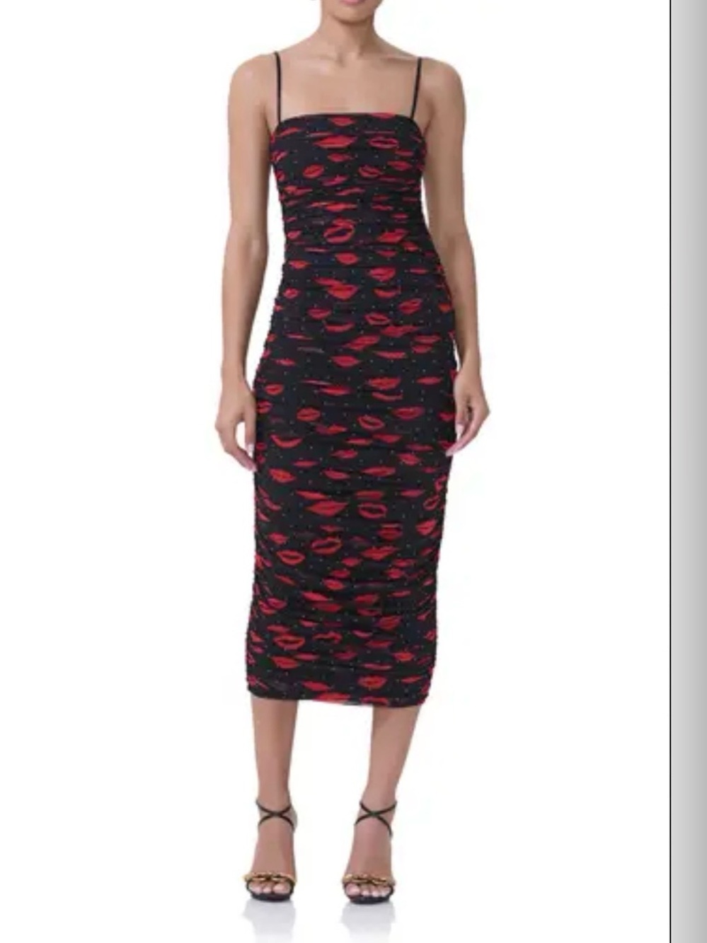 AFRM Hazel Ruched Mesh Black Body Con Midi Dress Rouge Kiss Size XS